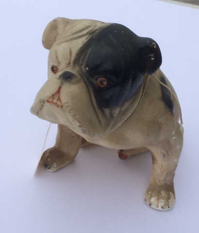 chalkware white with black markings bulldog door stop