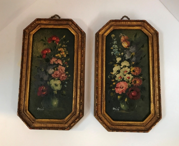 signed Italian framed floral paintings